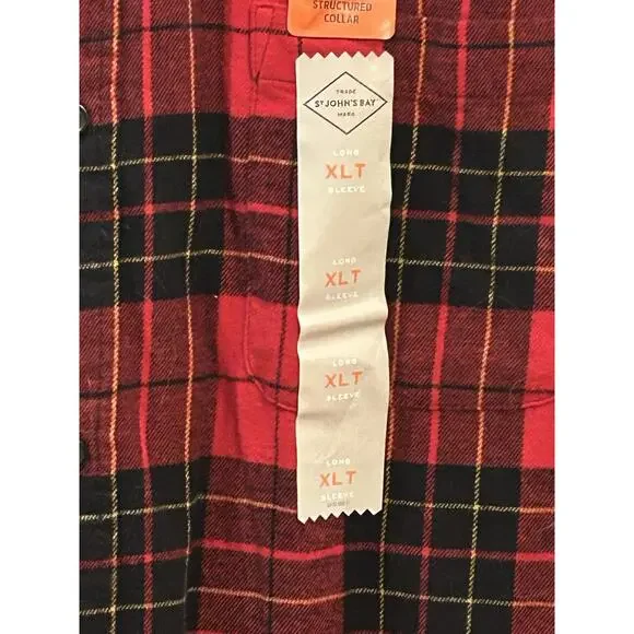 NWT St. John's Bay Red Plaid Signature Flannel Men's size XLT - Picture 2 of 6